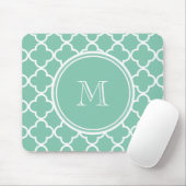 Mint Green Quatrefoil Pattern, Uw Monogram Muismat (Met muis)