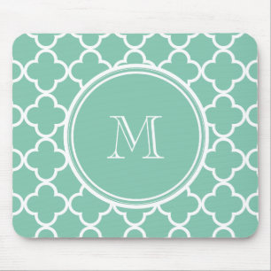 Mint Green Quatrefoil Pattern, Uw Monogram Muismat