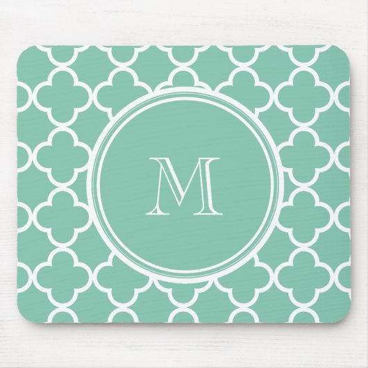 Mint Green Quatrefoil Pattern, Uw Monogram Muismat (Voorkant)