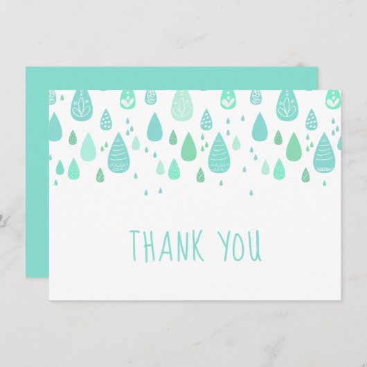 Mint Green Raindrops Dank u Bedankkaart (Voorkant / Achterkant)
