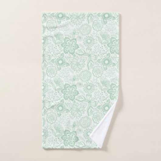 Mint-green retro flowers pattern (Serviette à main)