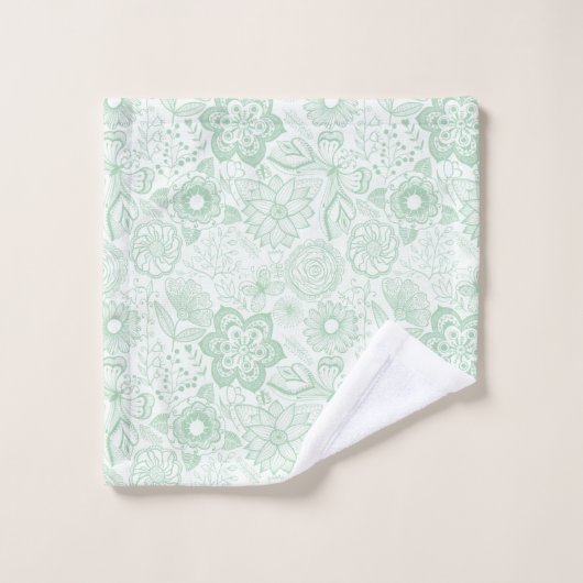 Mint-green retro flowers pattern (Gant de toilette)