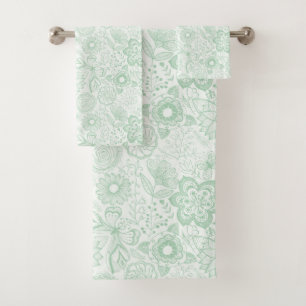 Mint-green retro flowers pattern bad handdoek