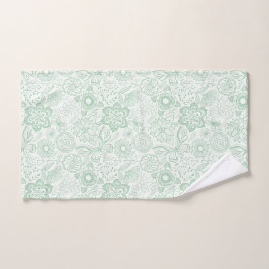 Mint-green retro flowers pattern bad handdoek (Handdoek)
