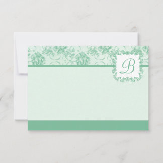 Mint Green Roos Damask Monogram Flat Card Kaart