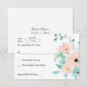 Mint Green & Roze Floral no Maal RSVP (Voorkant / Achterkant)