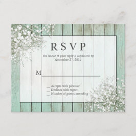 Mint Green Rustic Baby's Breath RSVP Kaartje