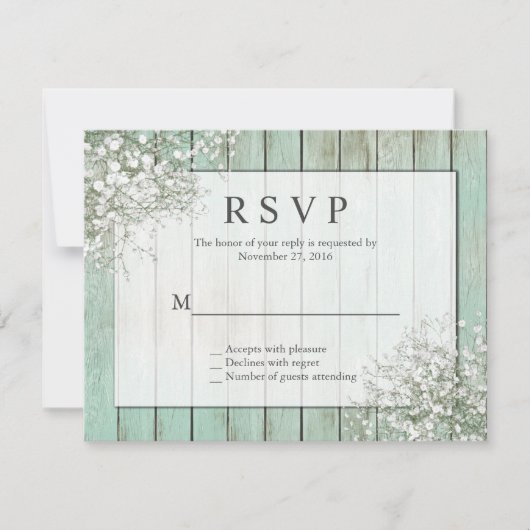 Mint Green Rustic Baby's Breath RSVP Kaartje (Voorkant)