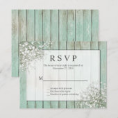 Mint Green Rustic Baby's Breath RSVP Kaartje (Voorkant / Achterkant)