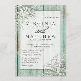 Mint Green Rustic Baby's Breath Wedding Uitnodigin Kaart