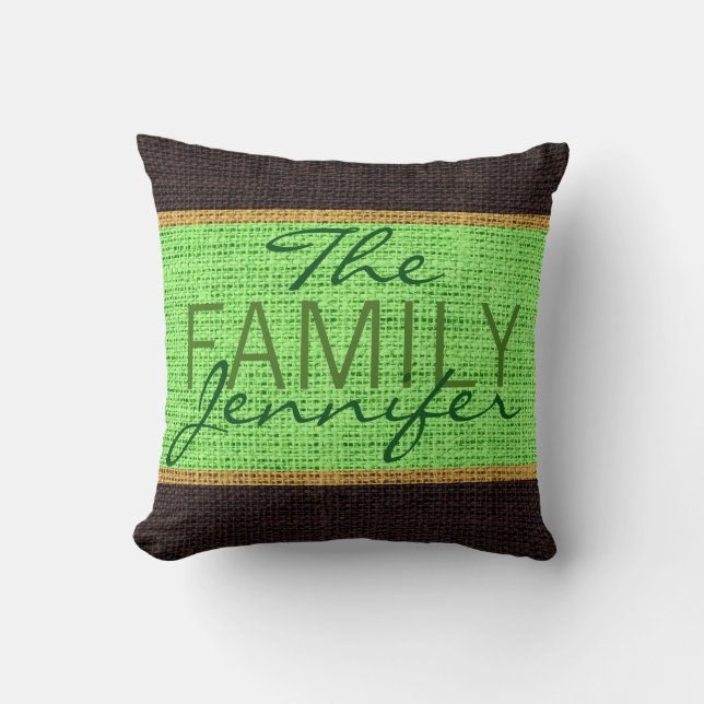 Mint Green Rustic Burlap Monogram Kussen (Voorkant)