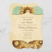 Mint Green Rustic Sunflower Wedding Uitnodiging (Voorkant / Achterkant)
