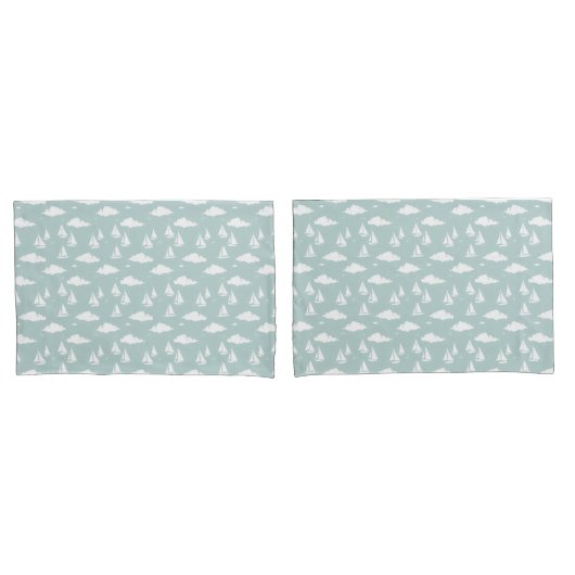 Mint Green Sailboat Motif paire de taies d'oreille (devant-Set)
