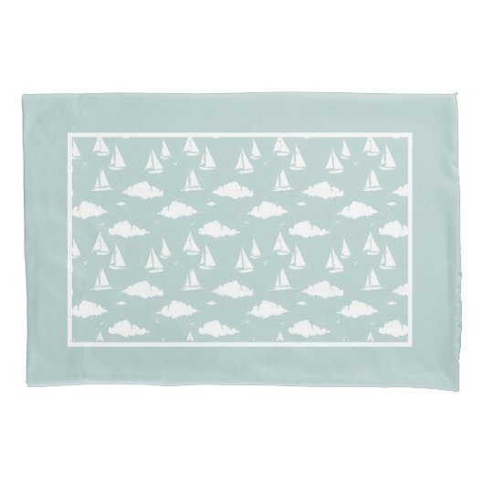 Mint Green Sailboat Pattern Kussensloop (Voorkant)