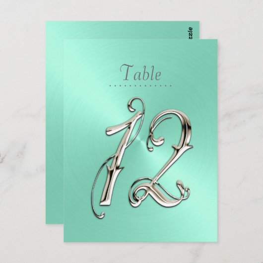 Mint Green Sheen Table Number 12 Briefkaart (Voorkant / Achterkant)
