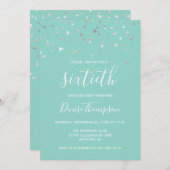 Mint Green Silver Confetti 60th Birthday Party Kaart