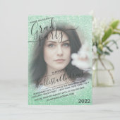 Mint Green Sparkly Glitter Ombre Photo Afstuderen Kaart (Staand voorkant)