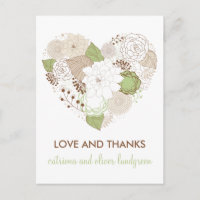 Mint Green Spring Heart Flowers Dank u Briefkaart
