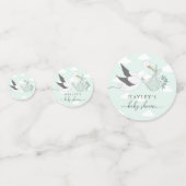 Mint Green Stork Baby shower Confetti (Achterkanten)