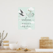 Mint Green Stork Baby shower Welkom Poster (Keuken)