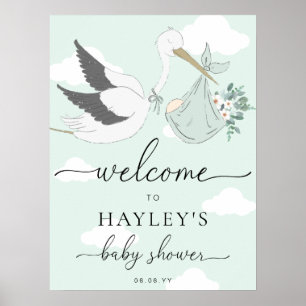 Mint Green Stork Baby shower Welkom Poster
