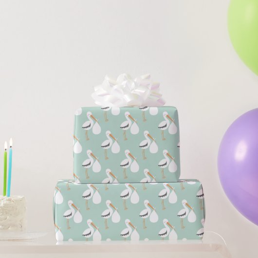 Mint Green Stork Pattern Cadeaupapier (Feestgeschenken)
