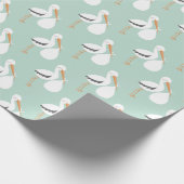 Mint Green Stork Pattern Cadeaupapier (Hoek)