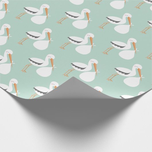 Mint Green Stork Pattern Cadeaupapier (Hoek)