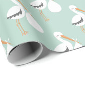 Mint Green Stork Pattern Cadeaupapier (Rol Hoek)