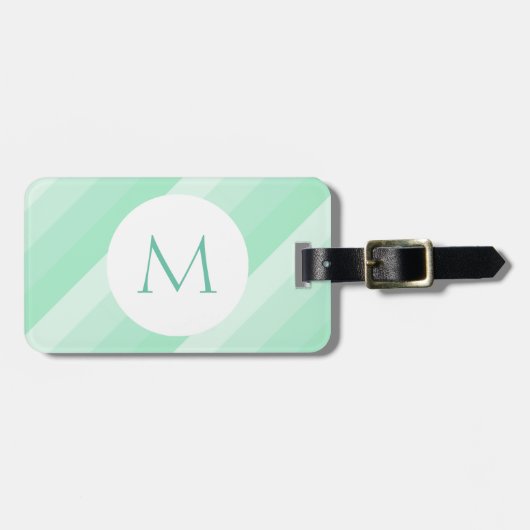 Mint Green Striped Modern Monogram Sjabloon Bagagelabel (Voorkant horizontaal)
