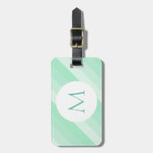 Mint Green Striped Modern Monogram Sjabloon Bagagelabel (Voorkant verticaal)