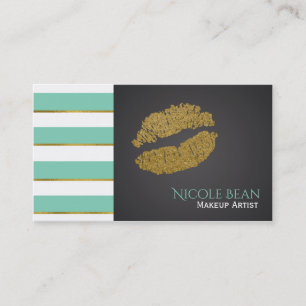 Mint Green Stripes & Faux Gold Shine Lips Chic Visitekaartje