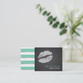 Mint Green Stripes Faux Silver Shine Lips Chic Visitekaartje (Staand voorkant)