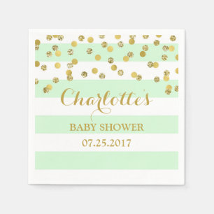 Mint Green Stripes Gouden Confetti Baby shower Servet