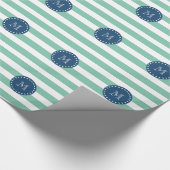 Mint Green Stripes Pattern, Navy Blue Monogram Cadeaupapier (Hoek)