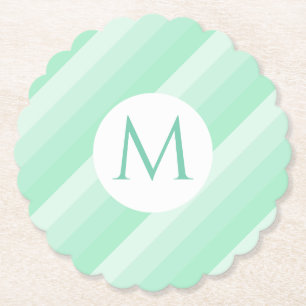 Mint Green Stripes Trendy Modern Monogram Sjabloon Kartonnen Onderzetters