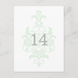 Mint Green Subtle Damask Table Number Briefkaart