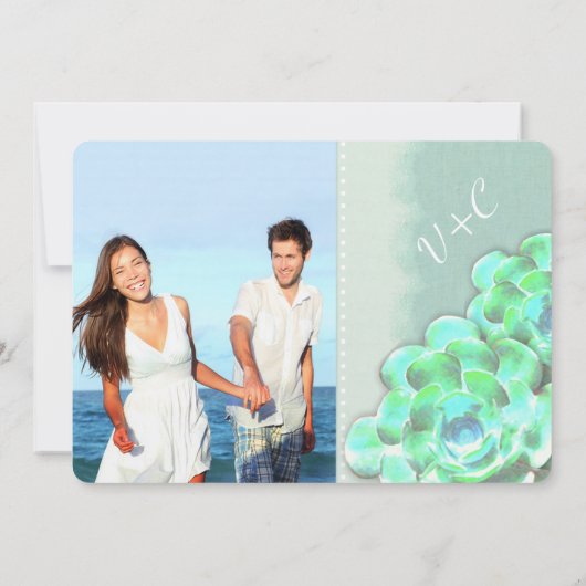Mint Green Succulent Moderne bruiloft Kaart (Achterkant)