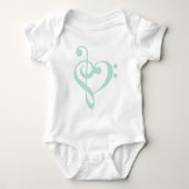 Mint Green Treble Clef & Bass Clef Hart Romper (Voorkant)