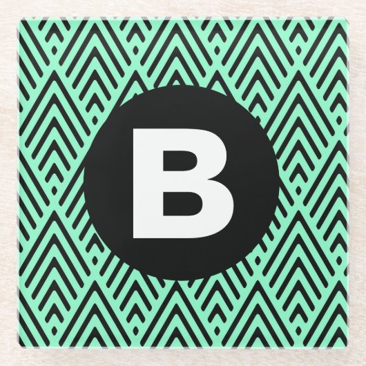 Mint Green Trendy Chevron Pattern Monogram Glazen Onderzetter (Voorkant)