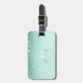 Mint Green Trendy Ombre Glitter Monogram Luggage Bagagelabel (Voorkant verticaal)