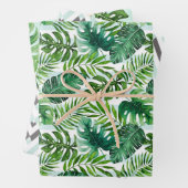 Mint Green Tropical Leaves en Geometric Pattern Inpakpapier Vel (In situ)