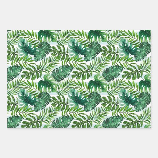 Mint Green Tropical Leaves en Geometric Pattern Inpakpapier Vel (Voorkant)