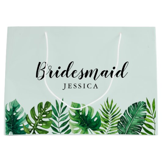 Mint Green Tropische Waterverf bladeren bruidsmeis Groot Cadeauzakje (Voorkant)