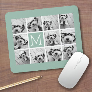 Mint Green Unique Photo Collage Custom Monogram Muismat