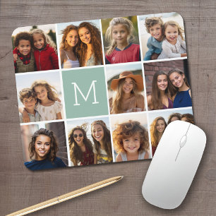 Mint Green Unique Photo Collage Custom Monogram Muismat