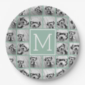 Mint Green Unique Photo Collage Custom Monogram Papieren Bordje (Voorkant)