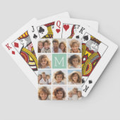 Mint Green Unique Photo Collage Custom Monogram Pokerkaarten (Achterkant)