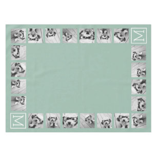 Mint Green Unique Photo Collage Custom Monogram Tafelkleed