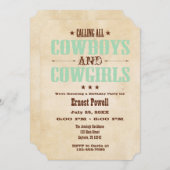Mint Green Vintage Cowboy Invitation Anniversaire (Devant / Derrière)